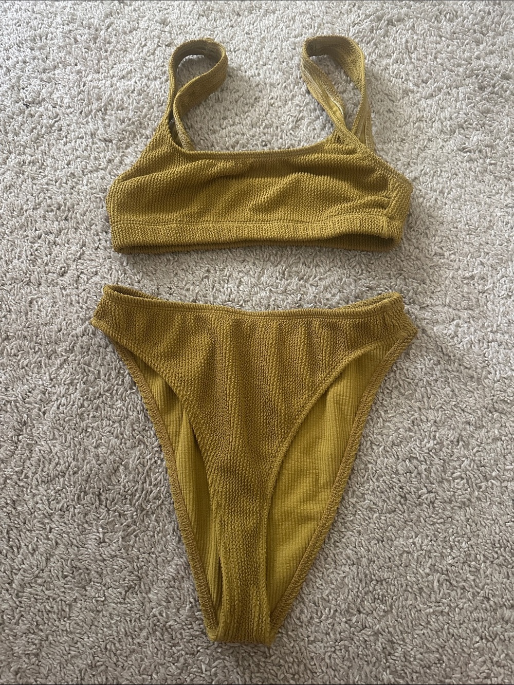 Good American Mustard Textured High-Waist Bikini Set